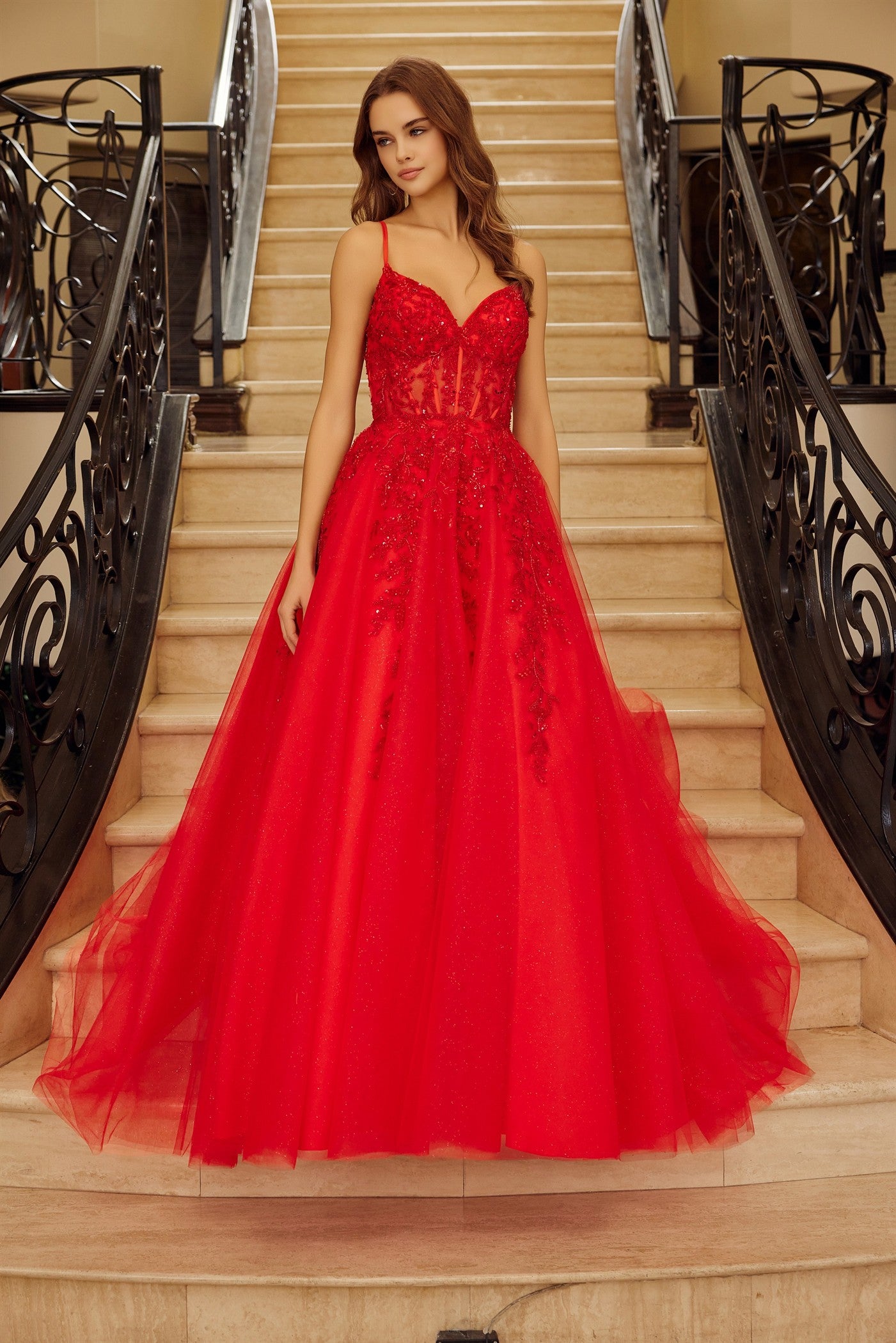 nox anabel red dress Nox Anabel C1387 Red Ruffled Mermaid Prom Dress Red / 14