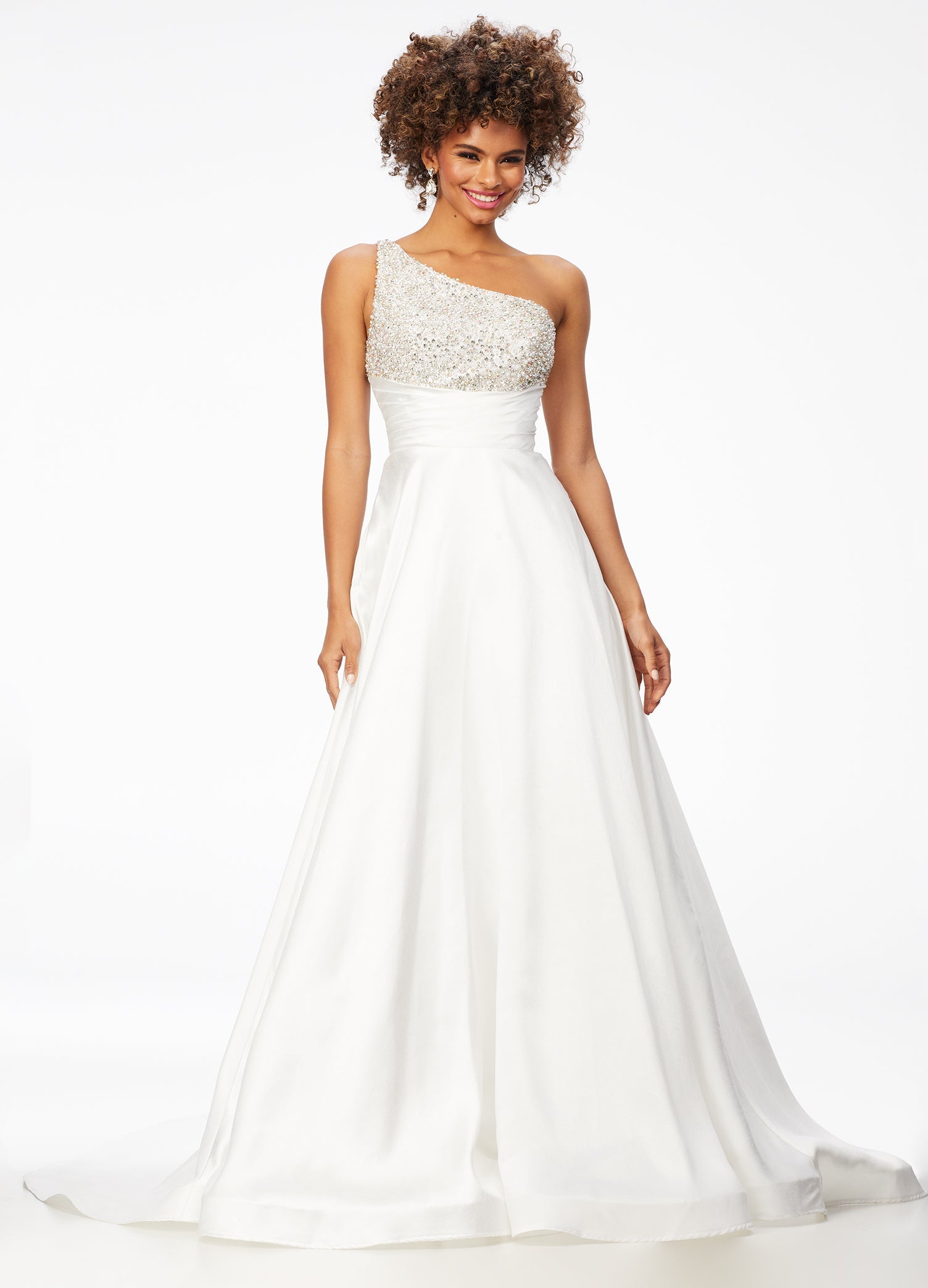Ashley Lauren 11149 Size White One Shoulder Ball Gown Formal
