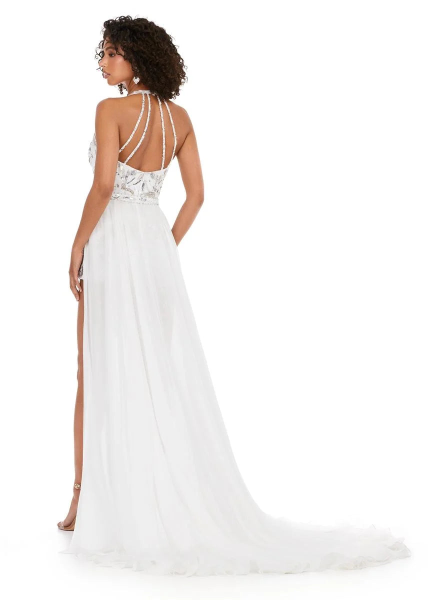 Ashley Lauren 11386 Fully Beaded Romper With Chiffon Overdkirt