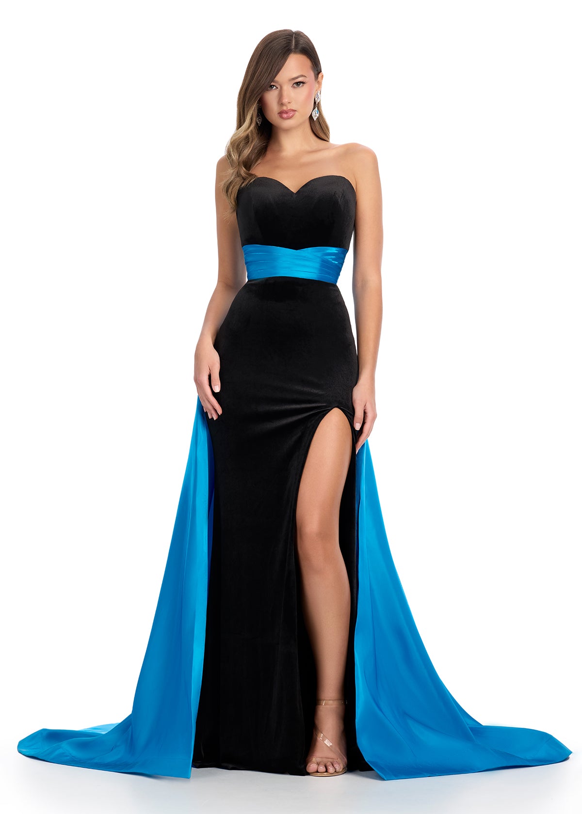 Ashley Lauren 11857 Size 8 Black Peacock Long Fitted Velvet Pageant Dress Satin Overskirt Formal Evening Gown Ashley Lauren 11857 Size 8 Black Peacock Long Fitted Velvet Pageant Dress Satin Overskirt Formal Evening Gown