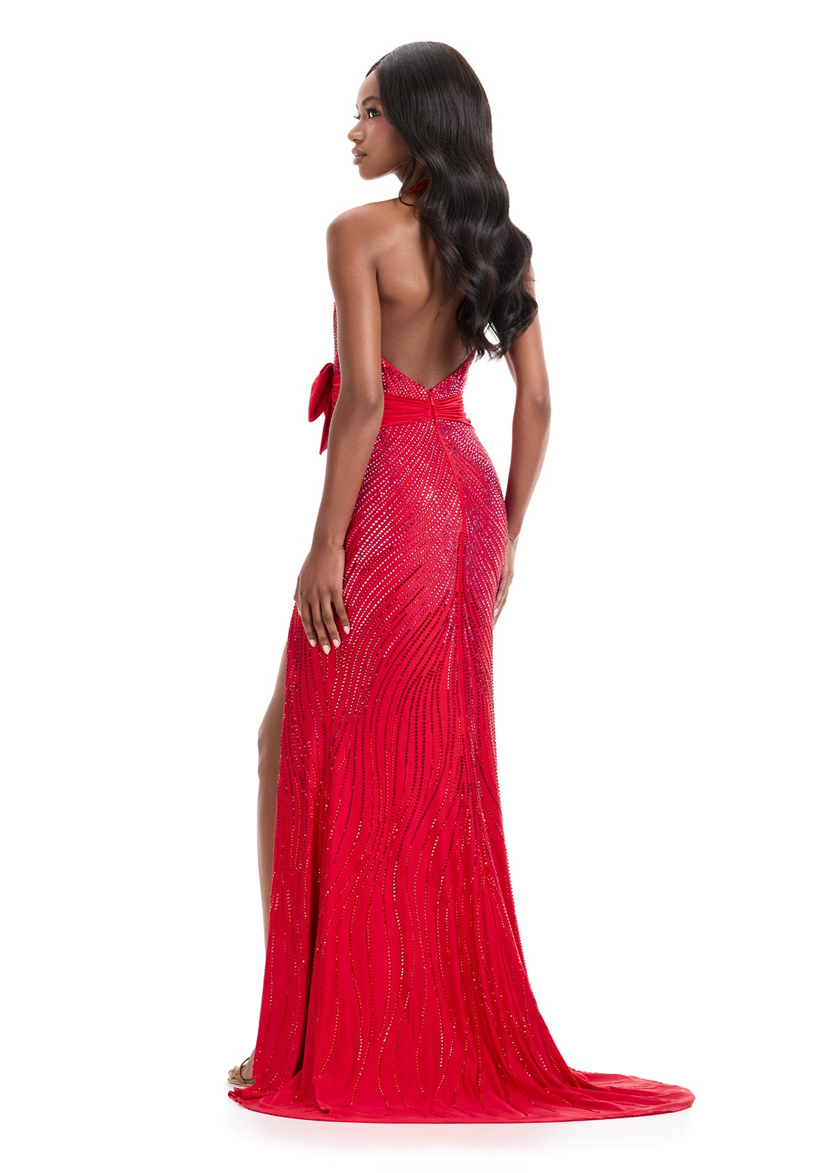 Ashley Lauren 12064 Halter Evening Gown press on crystals luxe jersey