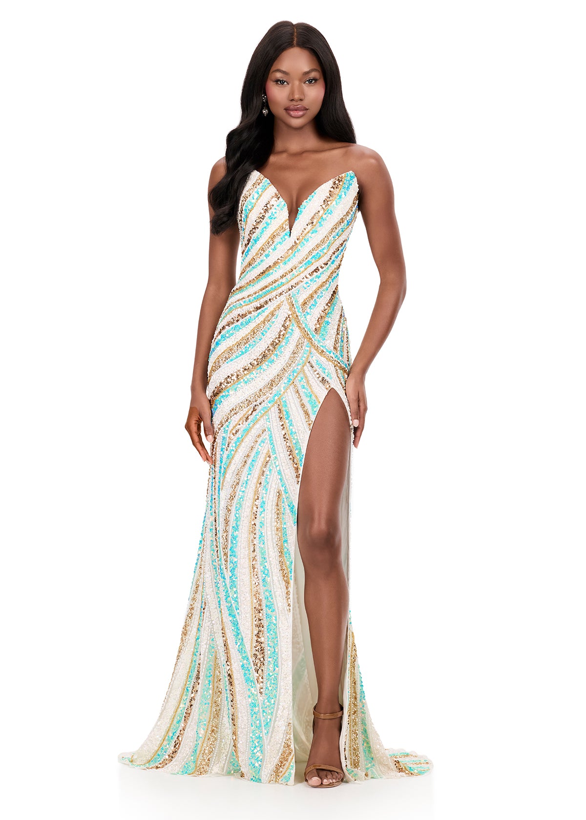 Ashley Lauren Style 12218 Long Prom Dress Pageant Formal Evening Gown 6 / Aqua/Ivory Ashley Lauren Style 12218 Long Prom Dress Pageant Formal Evening Gown 6 / Aqua/Ivory