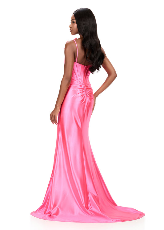 Ashley Lauren 12239 Size 6 Pink Bow Prom Dress Jersey Gown