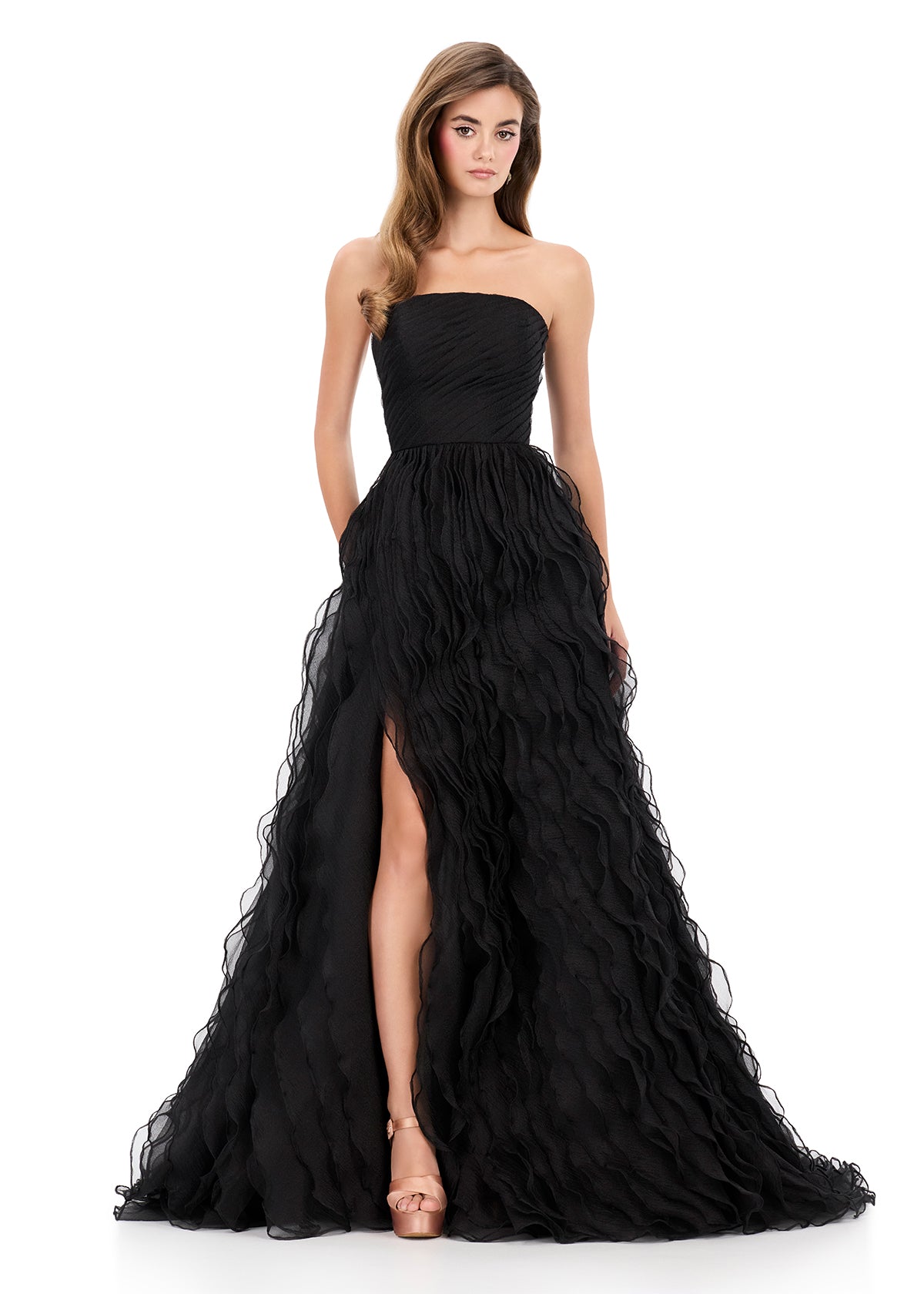 ashley lauren black dress Style 12306 Long Prom Pageant Formal Evening Gown – Glass Slipper Formals occasion-concert Rainbow Birthday Dress, Pastel Size:6Y/7Y embellished with ruffled tiers