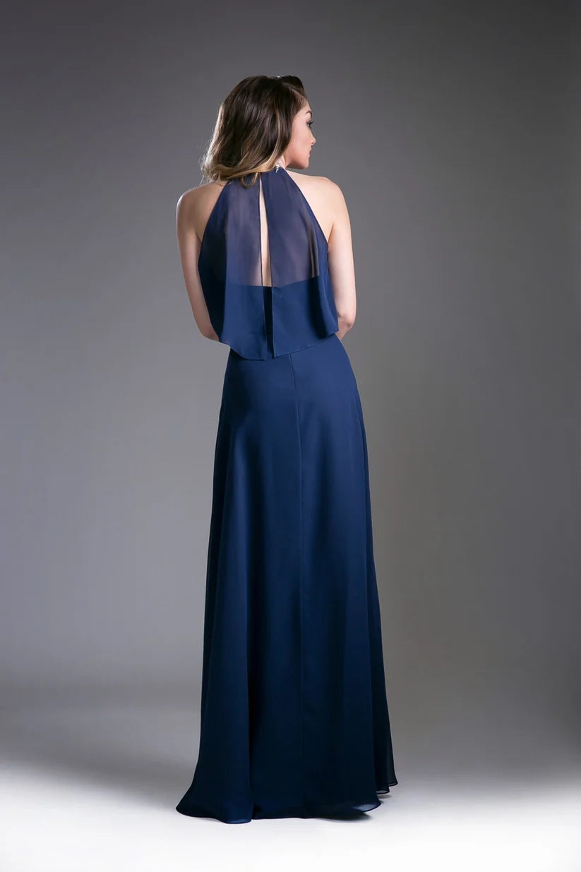 Ladivine 13031 Size 4 Fuchsia Long Formal Dress high Neck Cape Drape Bridesmaids Gown