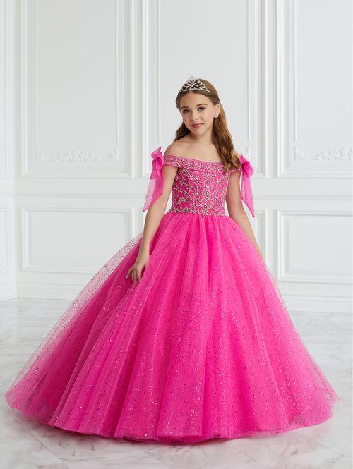 Tiffany Princess 13677 Girls Pageant Dress Beaded Glitter Bow A Line Formal Tulle Ball Gown 6 / Fuchsia Tiffany Princess 13677 Girls Pageant Dress Beaded Glitter Bow A Line Formal Tulle Ball Gown 6 / Fuchsia
