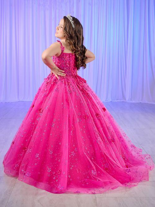 Tiffany Princess 13758 Girls Long Lace Pageant Dress Corset Floral Glitter Formal Ball Gown