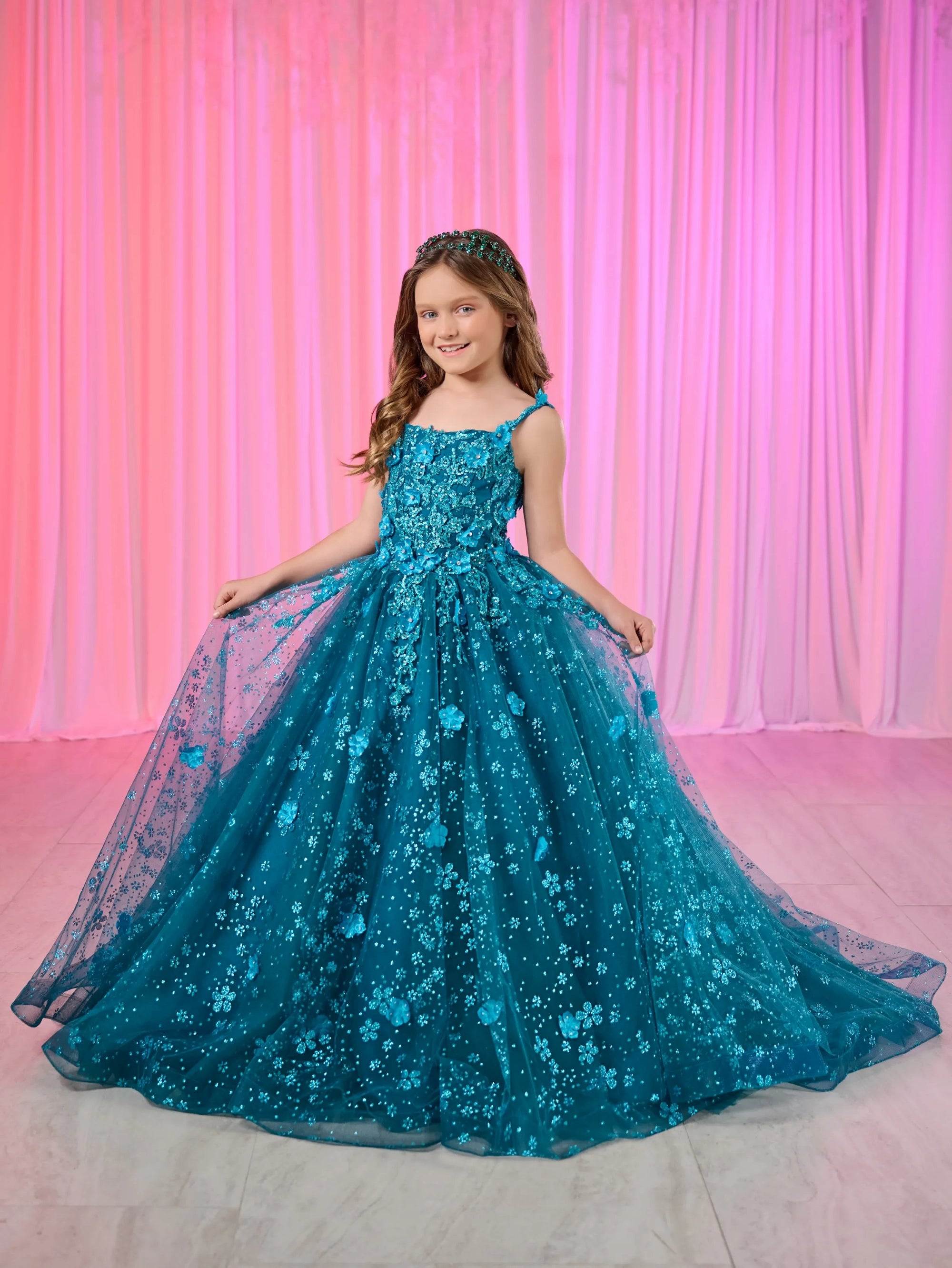 Tiffany Princess 13758 Girls Long Lace Pageant Dress Corset Floral Gli Tiffany Princess 13758 Girls Long Lace Pageant Dress Corset Floral Gli