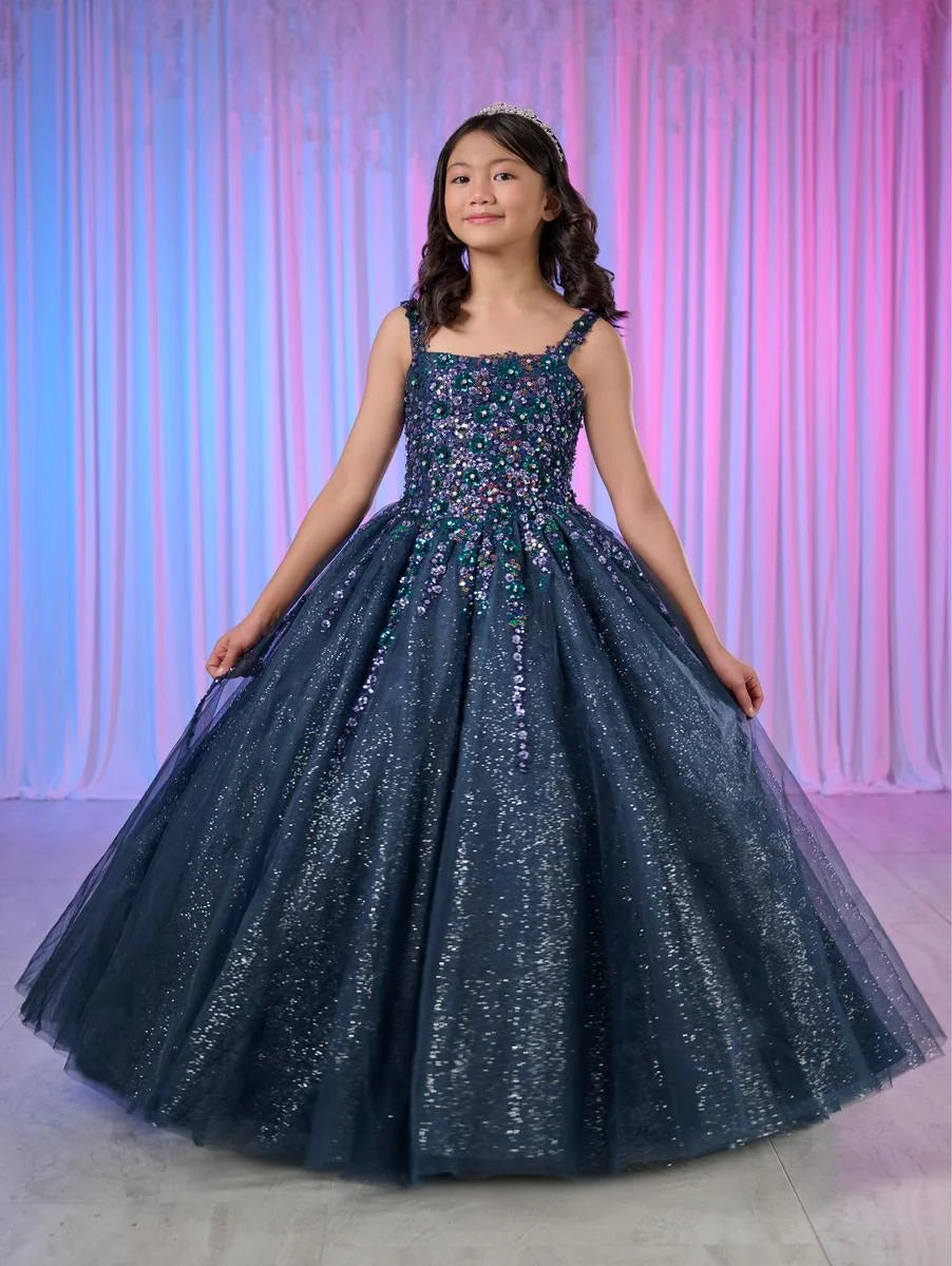 Tiffany Princess 13769 Size 16 Navy Girls Pageant Dress Shimmer Tulle Beaded A Line Tulle Corset Ballgown Tiffany Princess 13769 Size 16 Navy Girls Pageant Dress Shimmer Tulle Beaded A Line Tulle Corset Ballgown