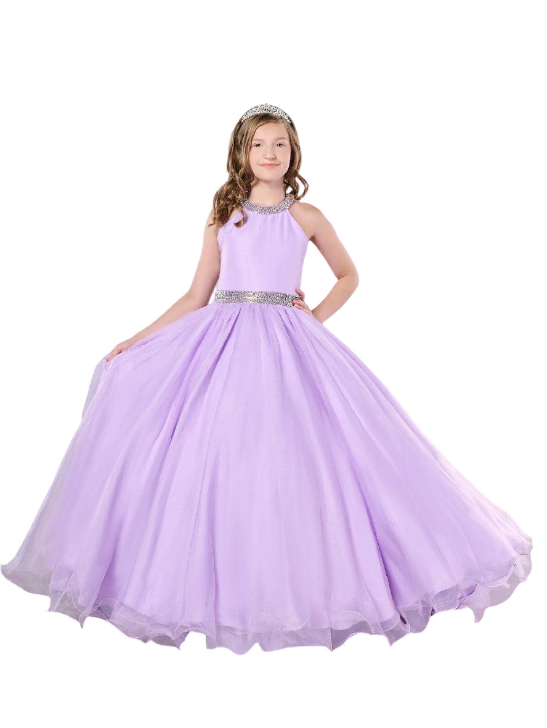 Tiffany Princess 13801 Girls Pageant Dress Halter Ballgown A Line Formal Crystal Straps 12 / Lilac Tiffany Princess 13801 Girls Pageant Dress Halter Ballgown A Line Formal Crystal Straps 12 / Lilac