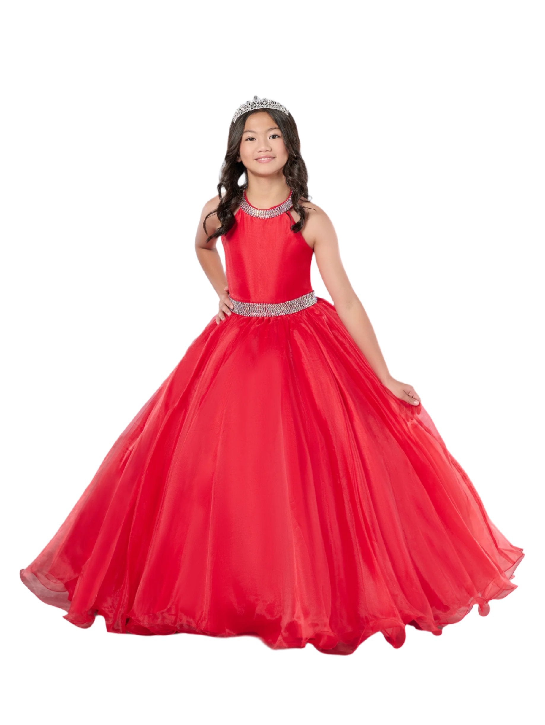 Tiffany Princess 13801 Size Red Girls Pageant Dress Halter