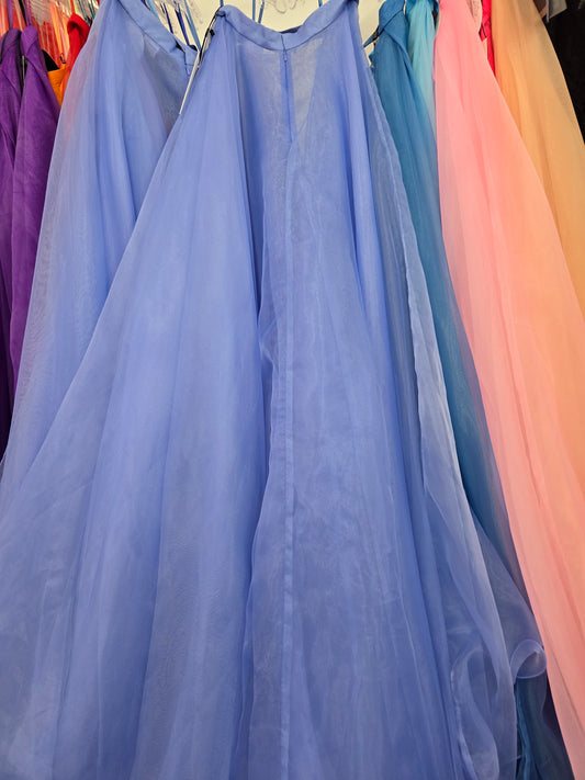 Ashley Lauren 1740 Size 2, 12 Periwinkle Overskirt Wire Hem Layered Train Detachable