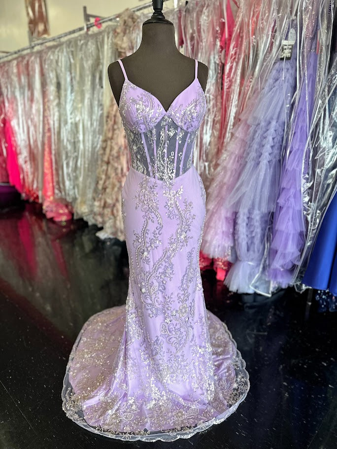 Nina Canacci 2437 Size 4 Lavender Beaded Sheer Corset Prom Dress Eveni –  Glass Slipper Formals