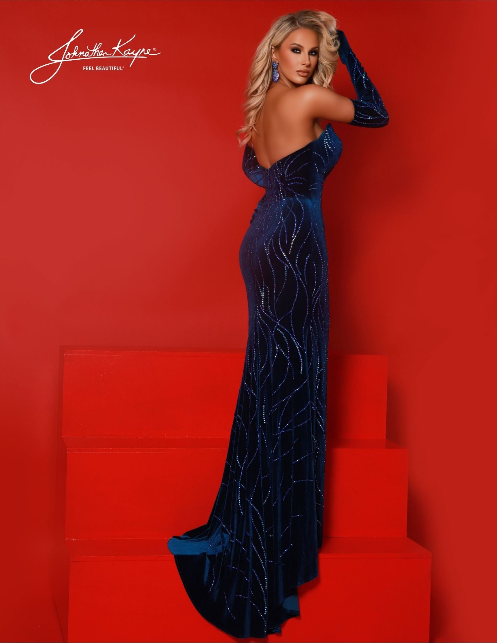 Designed for the sophisticated and stylish individual, the Johnathan Kayne 2890 dress features a sleek velvet material, adorned with sparkling crystal embellishments. The fitted silhouette and peak point slit add a touch of elegance and allure. Perfect for formal evening events, these gloves will make a statement and elevate any outfit. 