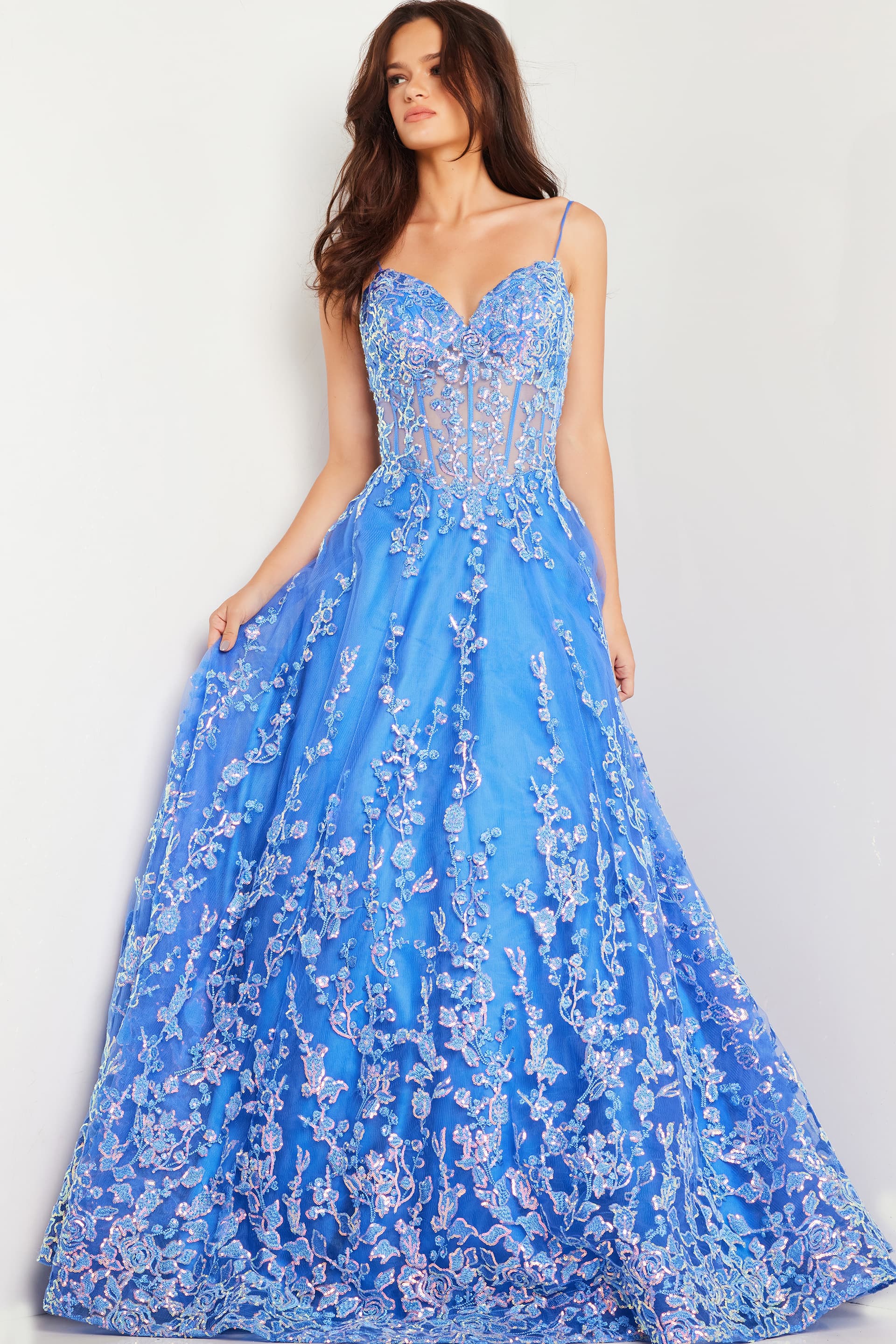Jovani 29072 Size 8 Turquoise Sequin Prom Dress Lace Sheer Corset Ballgown Jovani 29072 Size 8 Turquoise Sequin Prom Dress Lace Sheer Corset Ballgown
