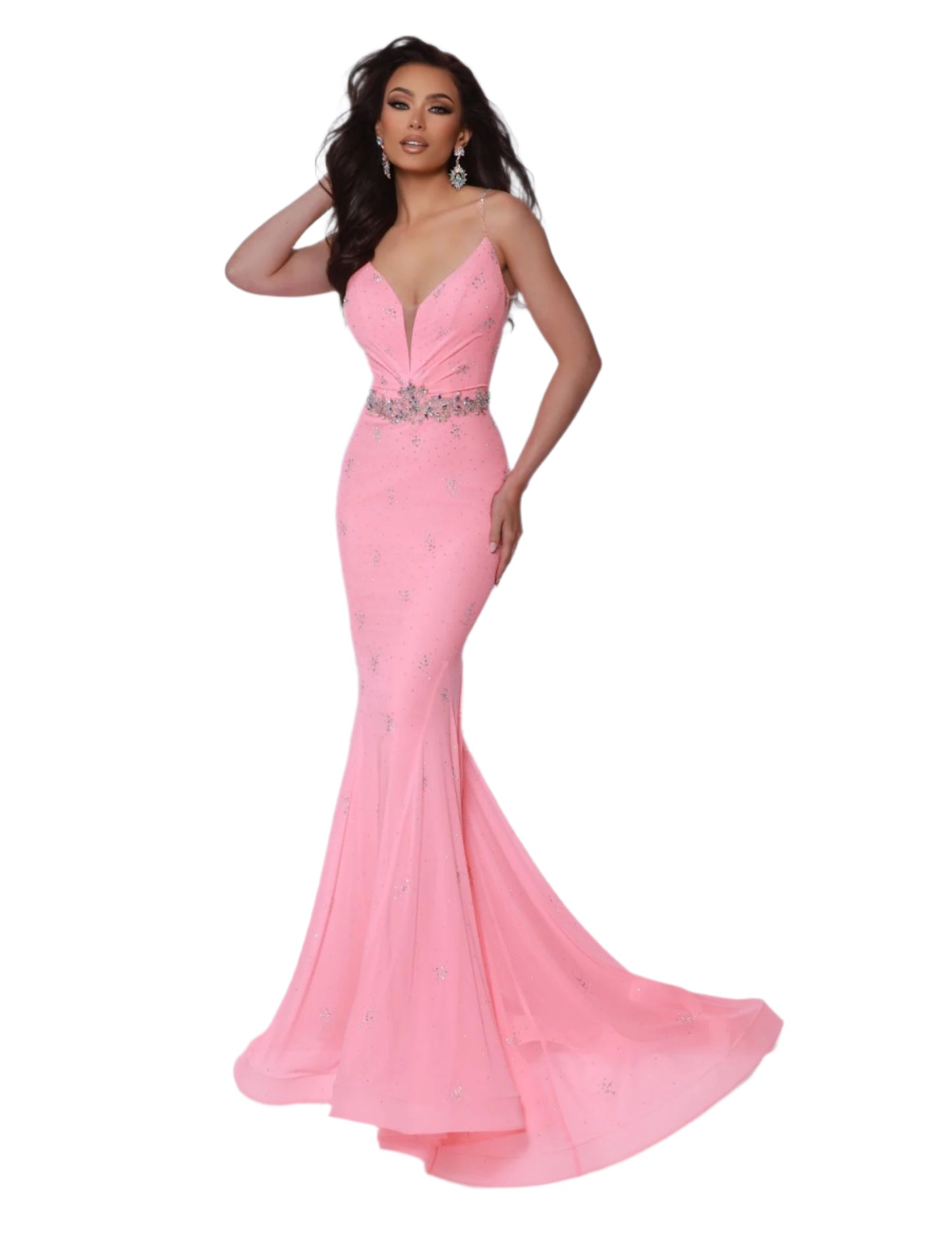 This Johnathan Kayne 3008 prom dress is a stunning choice for any formal event. Its mermaid silhouette and V-neckline flatter the figure, while the backless design adds a touch of elegance. Adorned with crystal details, this dress is sure to make you stand out. On the hunt for a dress that screams sophistication with a side of sass? Well look no more! Behold this show-stopping number with a jaw-dropping open back and strap detail that will have everyone talking about your killer style.
Sizes: 00-16
C
