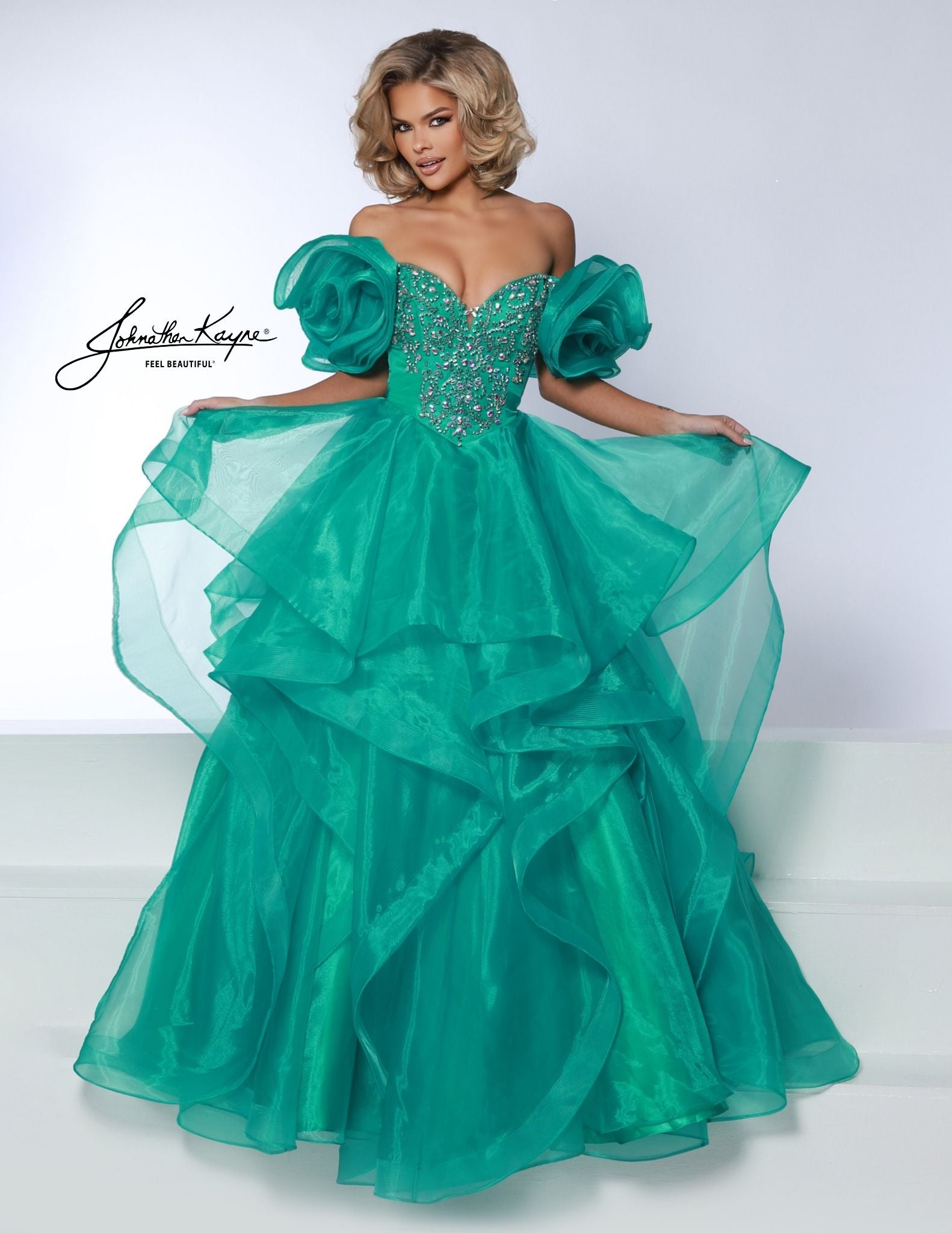 Johnathan Kayne 3036 Size 0 Jade Prom Dress Puff Sleeve Ballgown Johnathan Kayne 3036 Size 0 Jade Prom Dress Puff Sleeve Ballgown