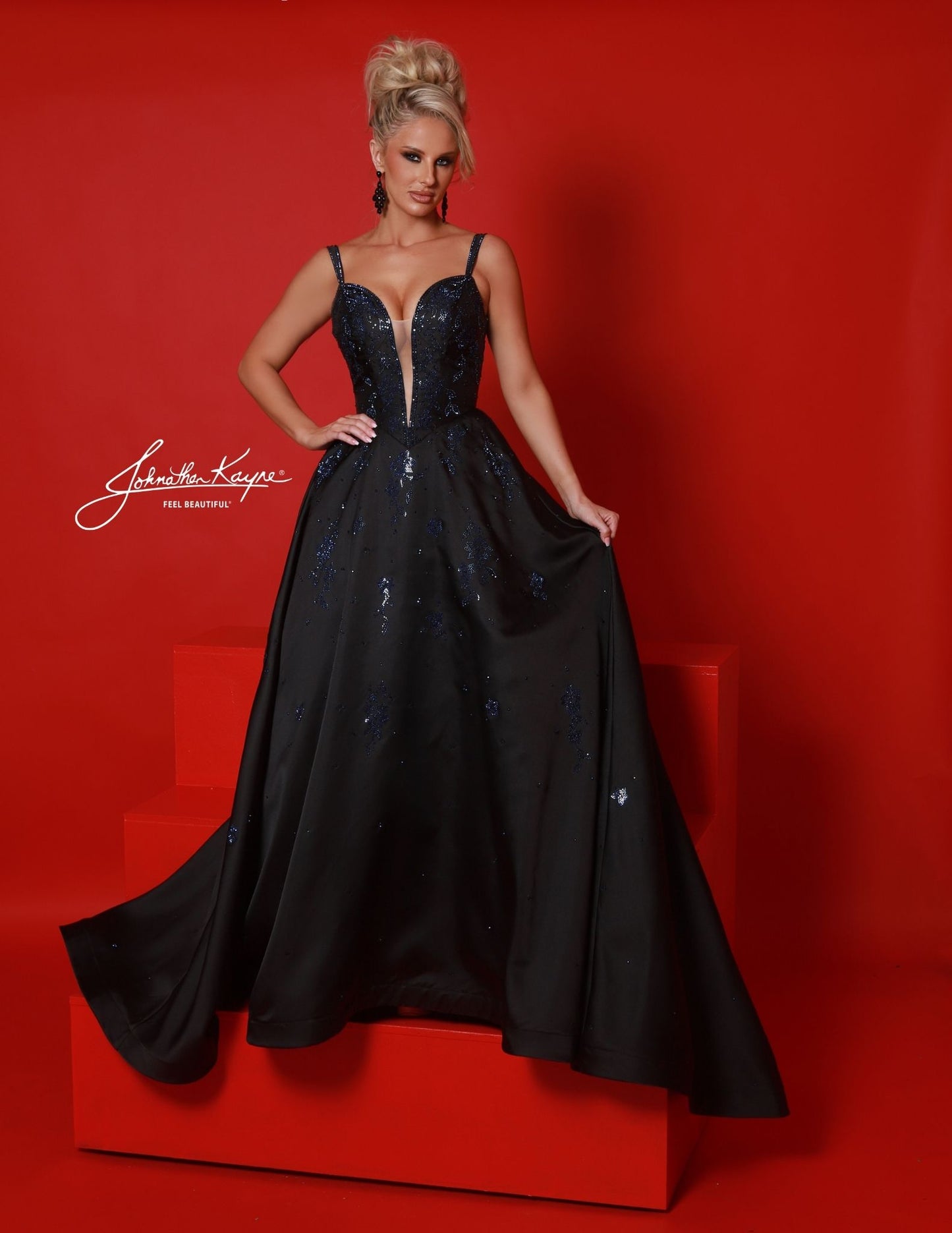 Johnathan Kayne 3117 Mikado Prom Dress Ball Gown Plunging Neckline Corset Pageant Dress Formal