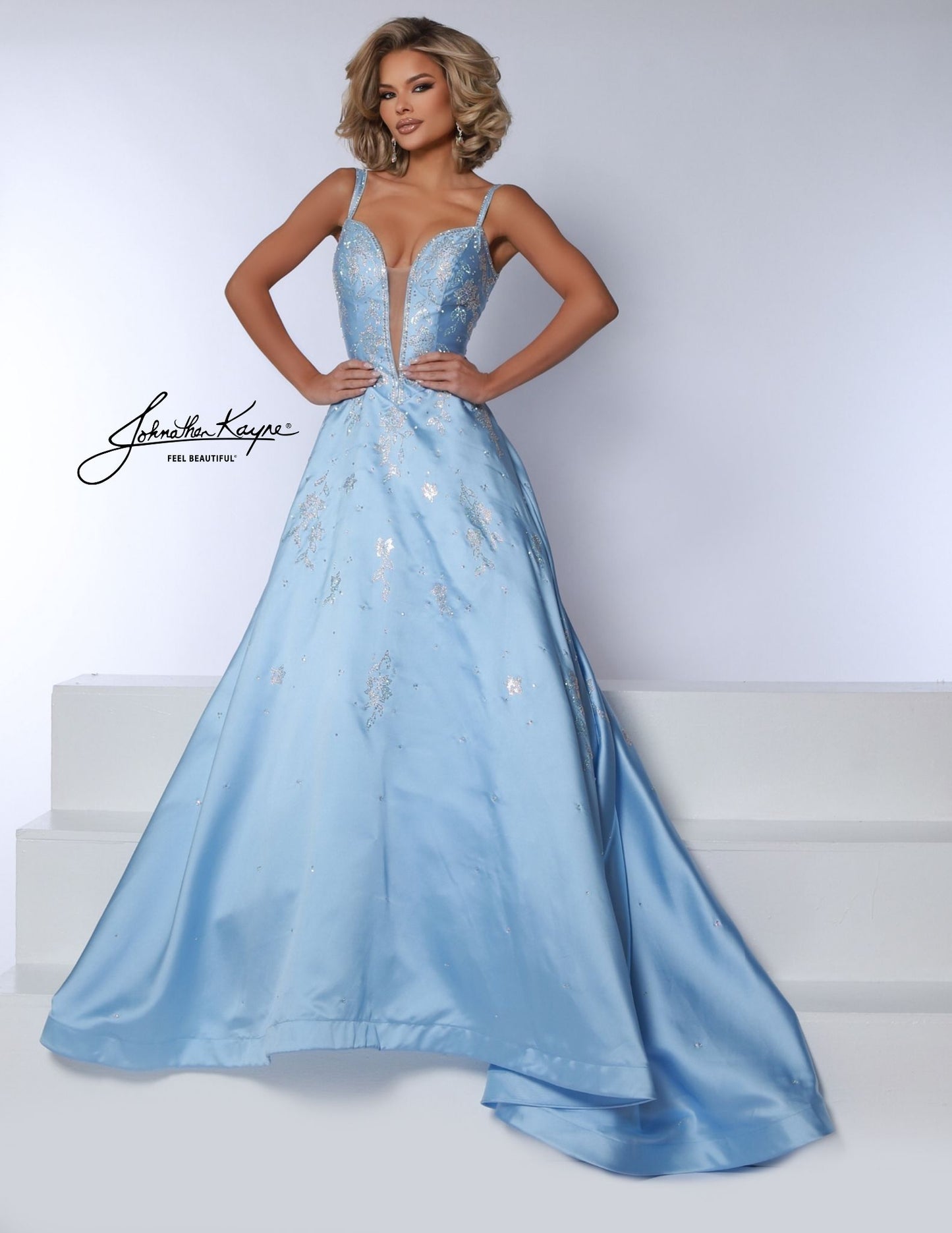 Johnathan Kayne 3117 Mikado Prom Dress Ball Gown Plunging Neckline Corset Pageant Dress Formal