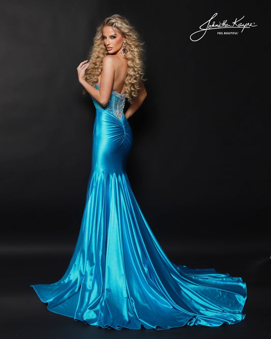 Designer: Johnathan Kayne — Style 3203
Designed in stretch knit fabrics, Johnathan Kayne style 3203 is a body-conscious long prom dress that offers both comfort and style. The stretchy construction allows the dress to move with you, making it a great option for pageant, prom, or any event where a fitted gown with flexibility is desired.
Sizes: 000, 00, 0, 2, 4, 6, 8, 10, 12, 14, 16
Colors: Aqua, Hot Coral, White
