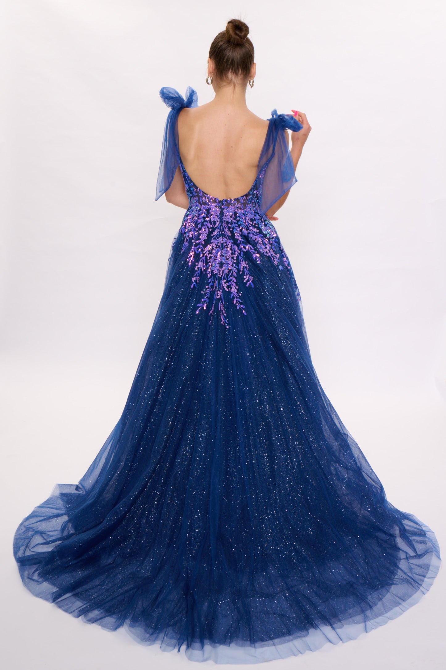 Nina Canacci 3269 Size 0,4, 6 Blue Bow Prom Dress A line Maxi Slit Formal evening Gown Sweetheart Neckline