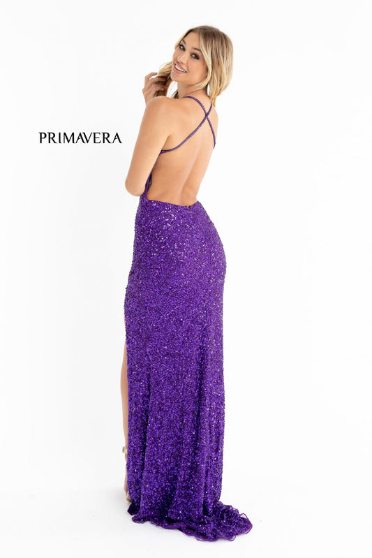 Primavera Couture 3291 Size 2 Purple Prom Dress Sequin Backless