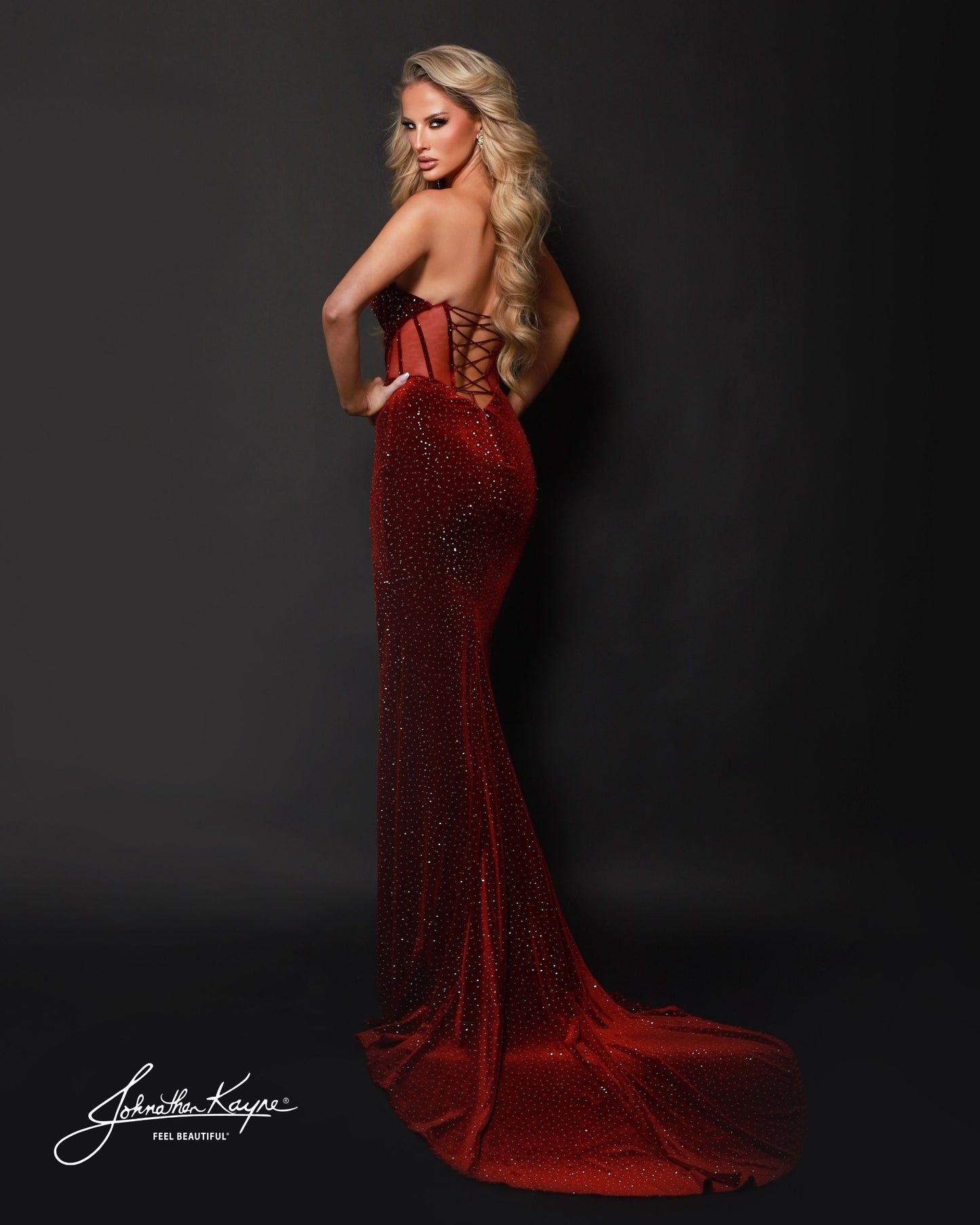 Johnathan Kayne 3310 Stretch Velvet Long Prom Dress