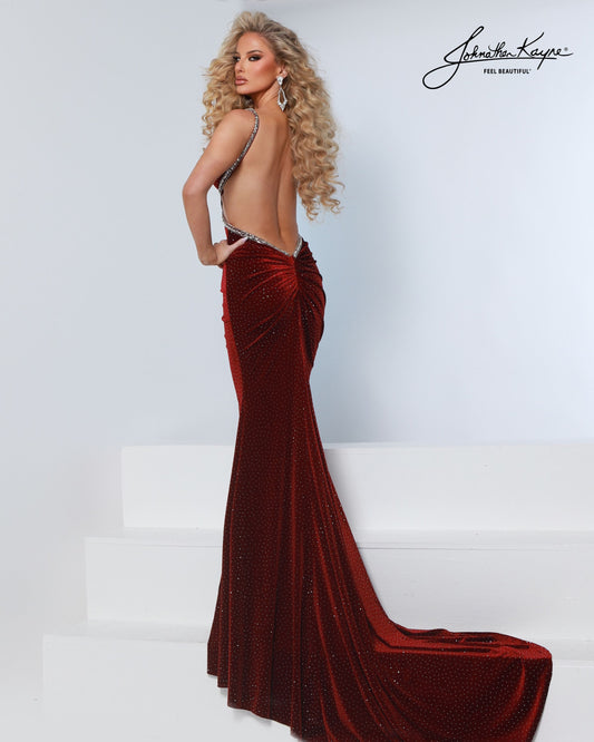 Johnathan Kayne 3311 Stretch Velvet Long Prom Dress