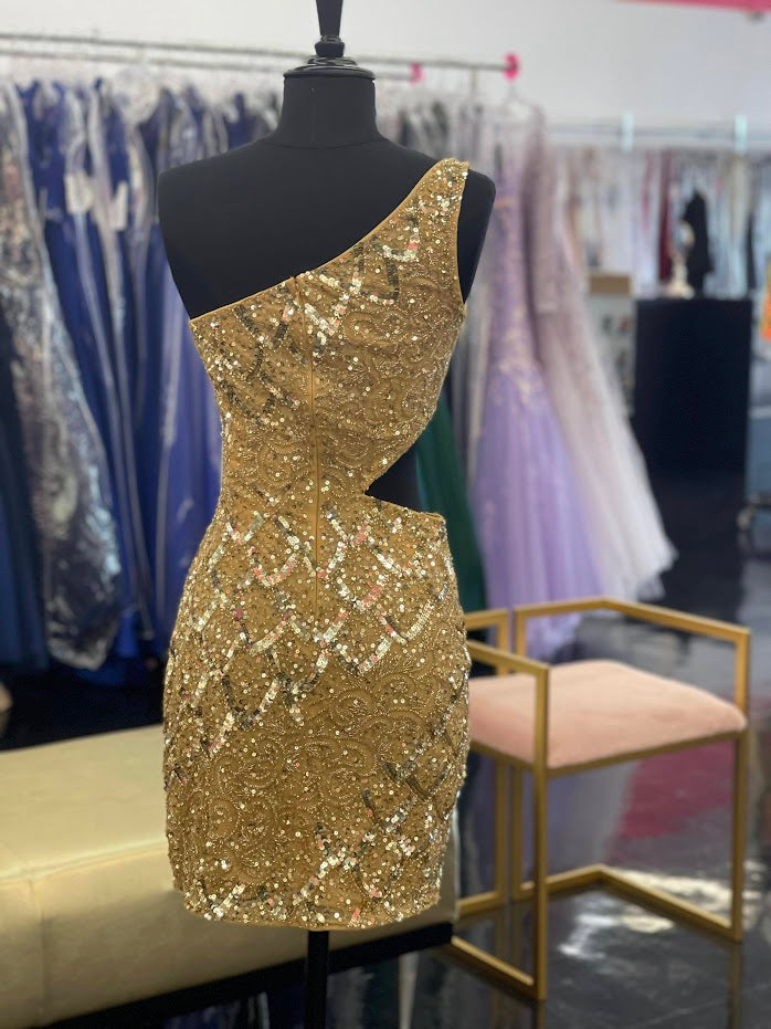 Primavera Couture 3504 Gold Size 0 Sequin Cut-Out Homecoming Dress
