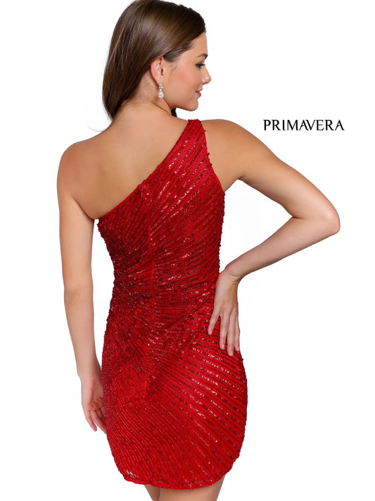 Primavera Couture 3830 Short 2023 Homecoming Dress Fitted Sequin Cocktail Dress Available Colors- Fuchsia Midnight, Neon Coral, Red Available Size-00-18