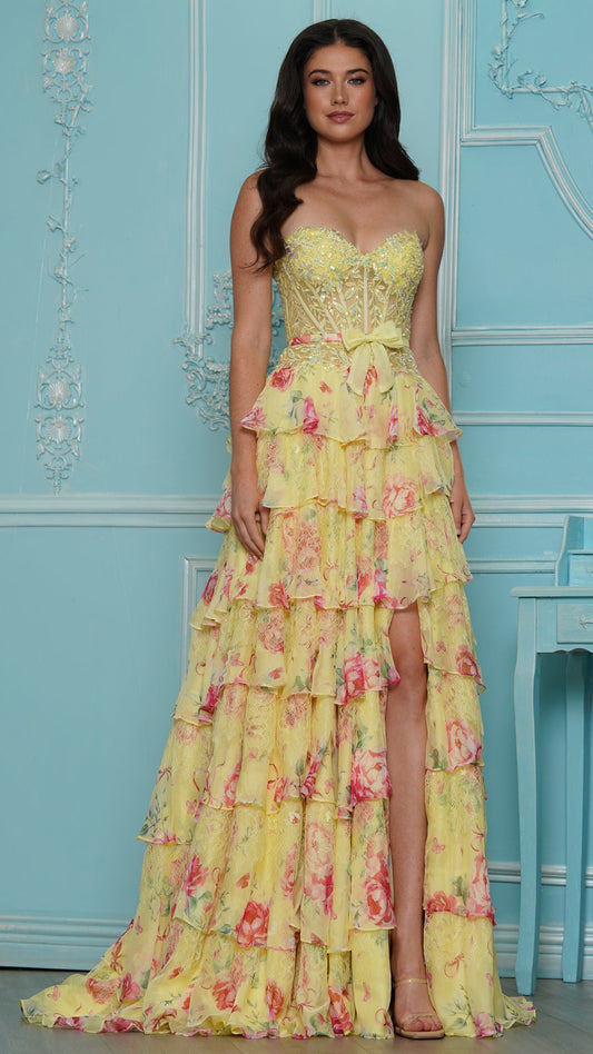 Colors Dress 4206 beaded corset prom dress in Yellow — 2027