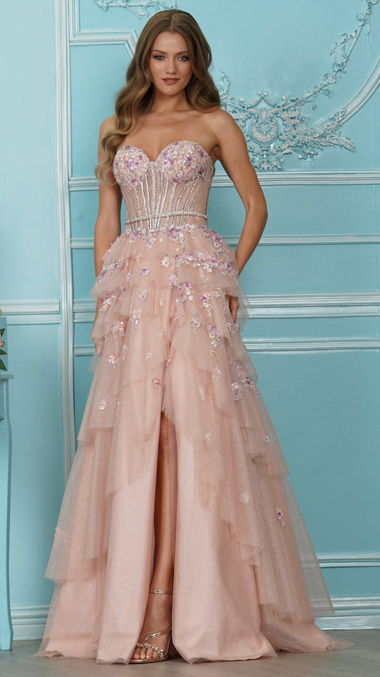 Colors Dress 4209 floral tulle corset prom dress in Blush — 2027