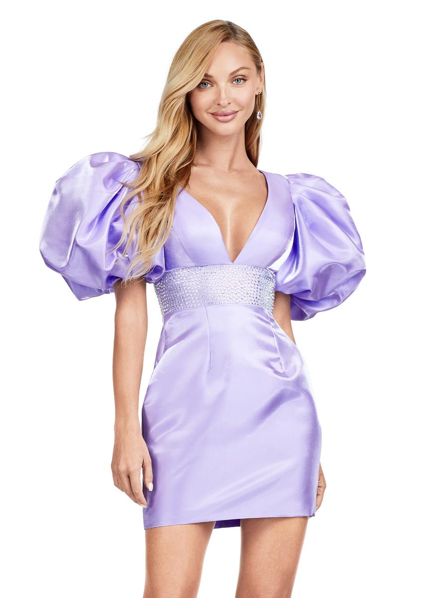purple cocktail dresses with sleeves Ashley Lauren 4549 Satin Dress Short Puff Sleeve Fitted Backless Corset – Glass Slipper Formals black bodycon midi dress Frills are here to Color:MOCHA Micro Ultra Low Cut