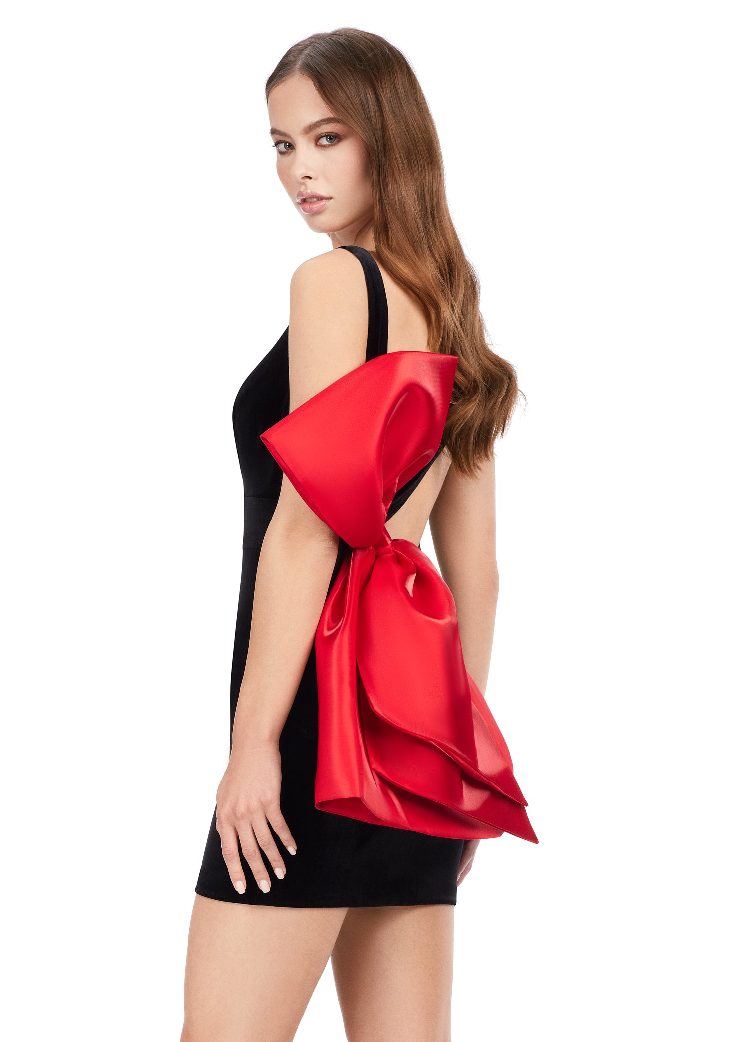 Ashley Lauren 4646 Velvet Fitted Open Back with Oversized Bow Cocktail Homecoming Dress 14 / Black/Red Ashley Lauren 4646 Velvet Fitted Open Back with Oversized Bow Cocktail Homecoming Dress 14 / Black/Red
