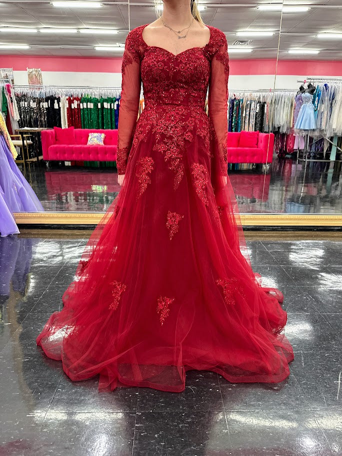 Nina Canacci 5310 Size 4 Burgundy Lace Long Sleeve A Line Dress Formal –  Glass Slipper Formals