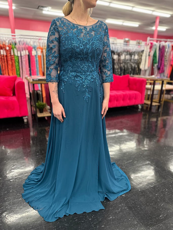Nina Canacci 5312 Size 4 Teal Lace Chiffon long Sleeve Mother of Dress Formal Evening Wedding Guest Gown Nina Canacci 5312 Size 4 Teal Lace Chiffon long Sleeve Mother of Dress Formal Evening Wedding Guest Gown