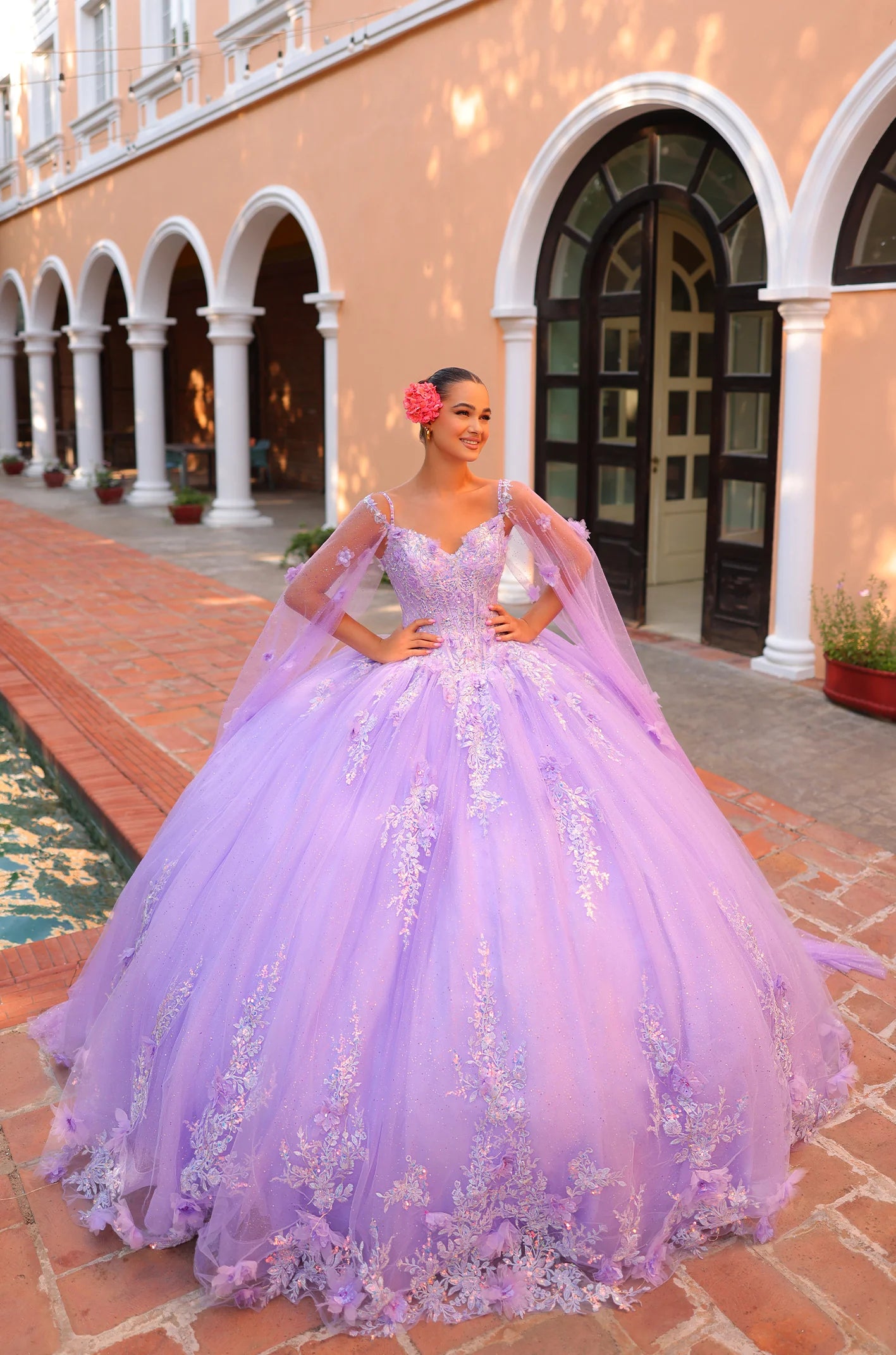 Amarra 54306 Floral 3D Long Ball Gown Quinceanera Dress - Lilac / 22 Amarra 54306 Floral 3D Long Ball Gown Quinceanera Dress - Lilac / 22