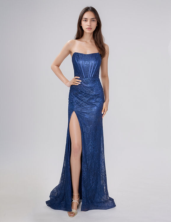 Elevate your formal occasion with the Nina Canacci 6646 prom dress, featuring a delicate long lace corset design in a striking magenta hue. This gown showcases a flattering scoop neckline and a tasteful slit, combining elegance with a hint of allure. it offers a refined silhouette perfect for making a