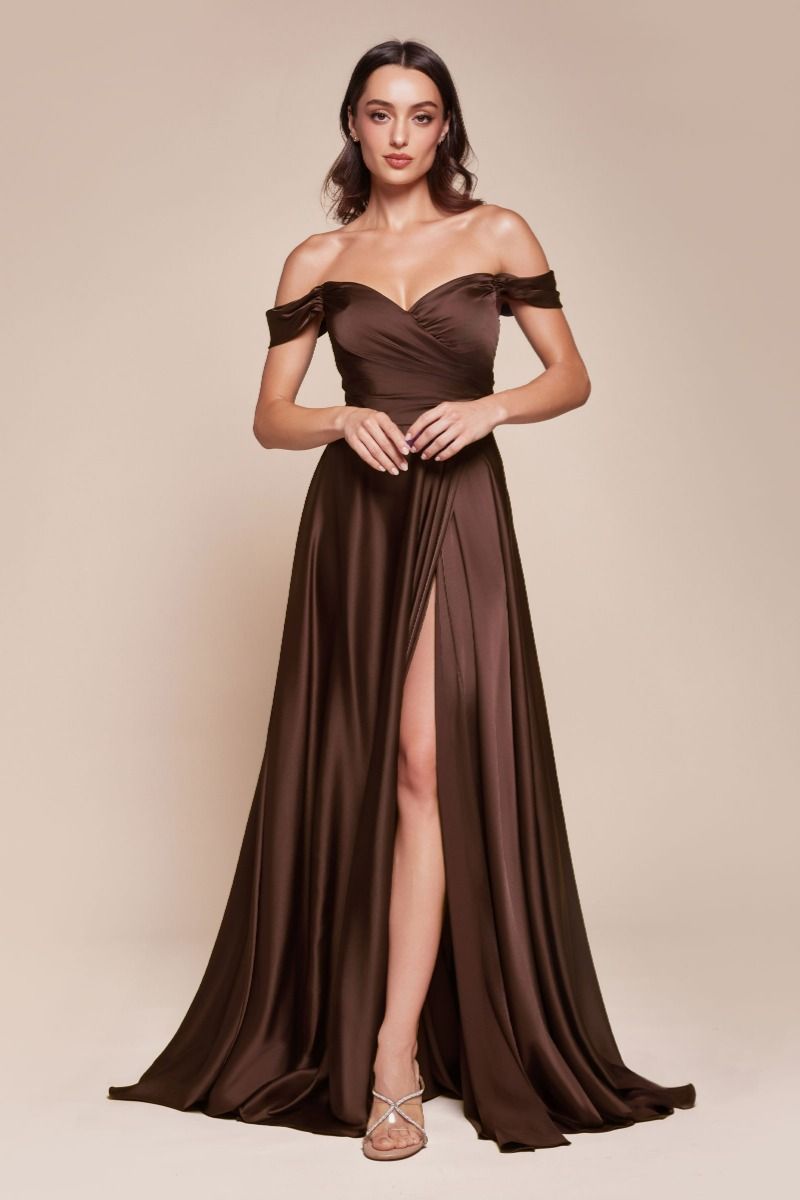 Ladivine 7493 Bridesmaids Dress A Line Soft Satin Maxi Slit Dress off the Shoulder Formal Bridesmaid