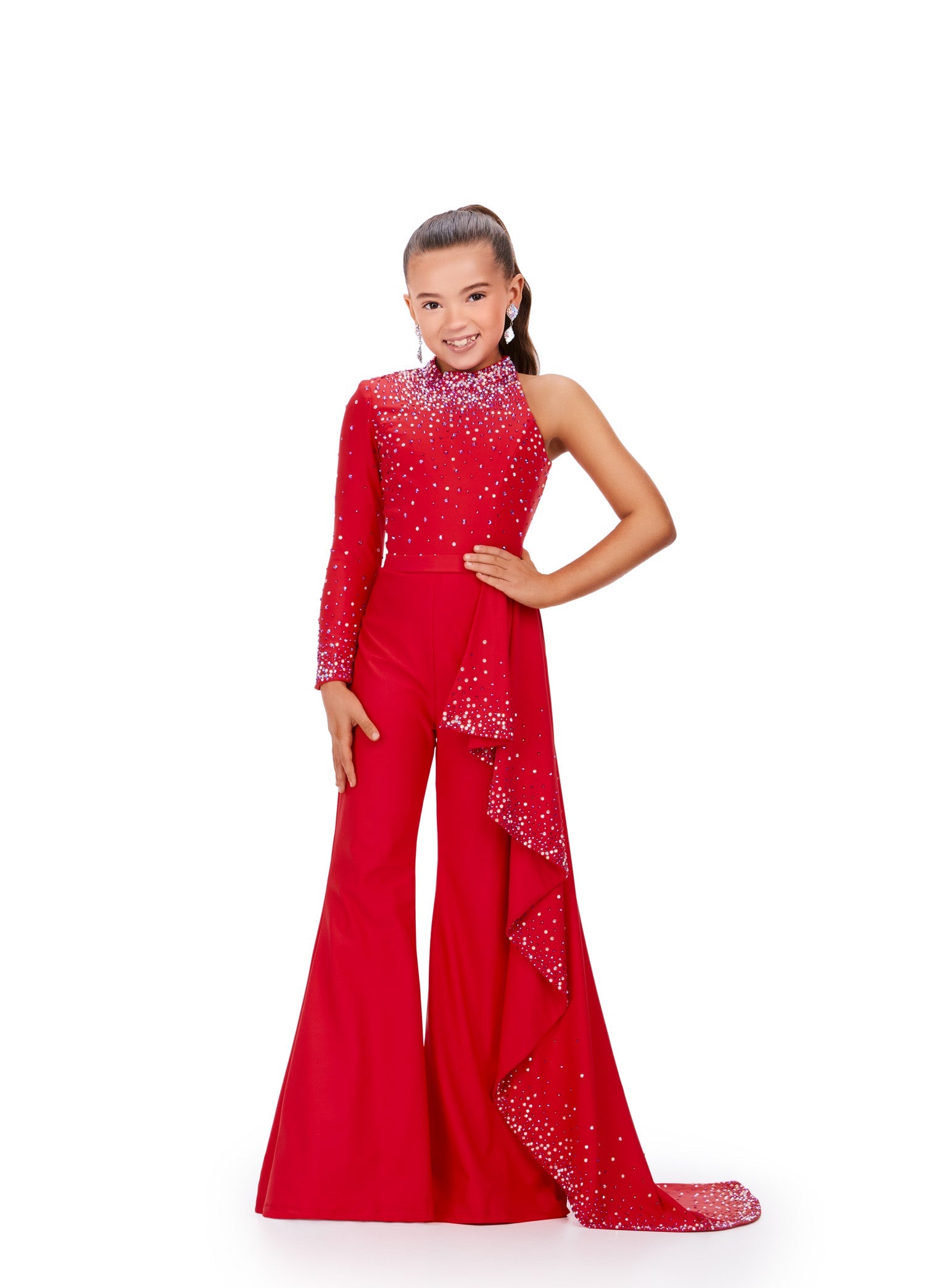 Ashley Lauren Kids 8253 Size 8 Red Girls Pageant Jumpsuit Ruffle