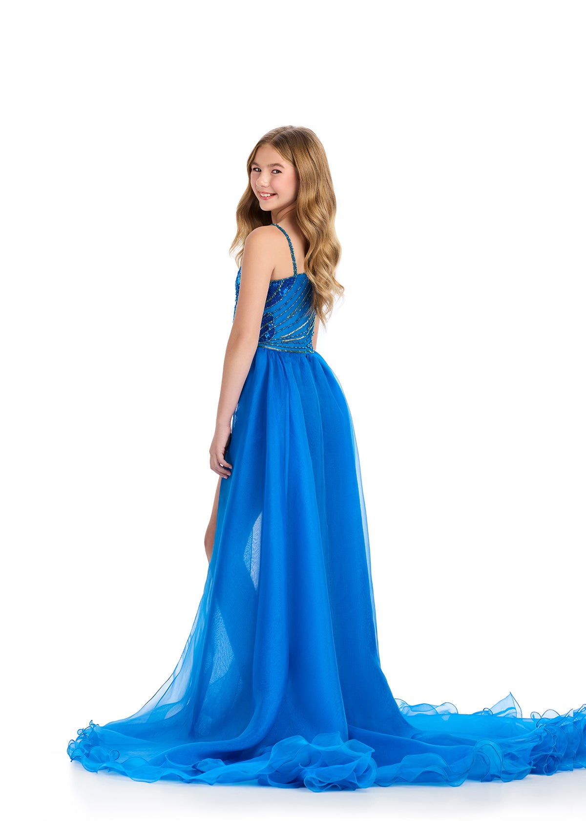 Expertly designed for pageants and special occasions, the Ashley Lauren Kids 8289 Girls Beaded Sequin Romper boasts a stunning one shoulder design with intricate bead and sequin details. The attached overskirt adds a touch of fun to this fashionable piece. Stand out on stage with this eye-catching and unique romper. Where cute meets fierce! This one shoulder romper features an intricate beaded design and a sweeping organza skirt making it a standout choice for your next special event.
One Shoulder
Romper
F