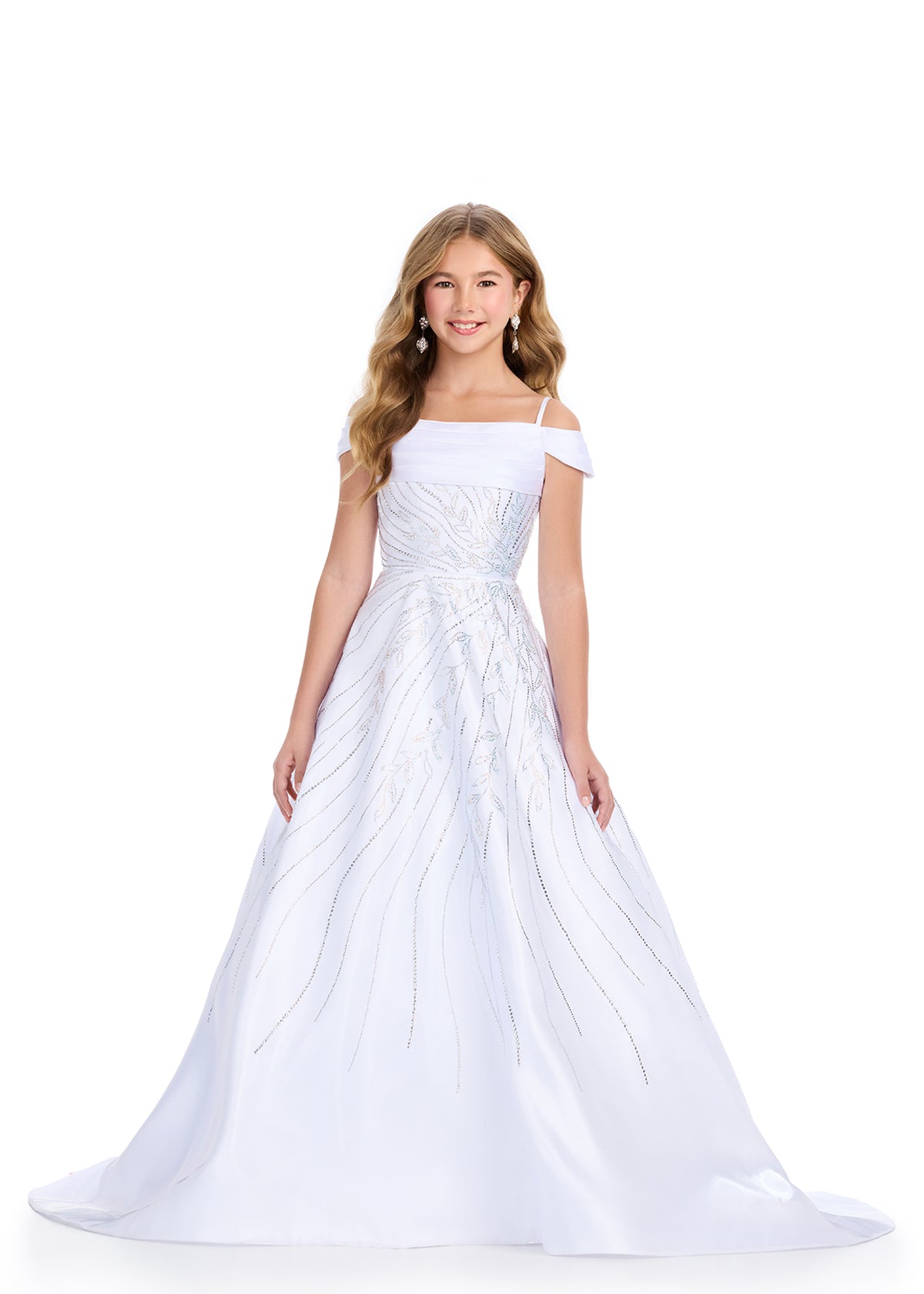 Ashley Lauren Kids 8317 Size White Girls Long Satin Pageant