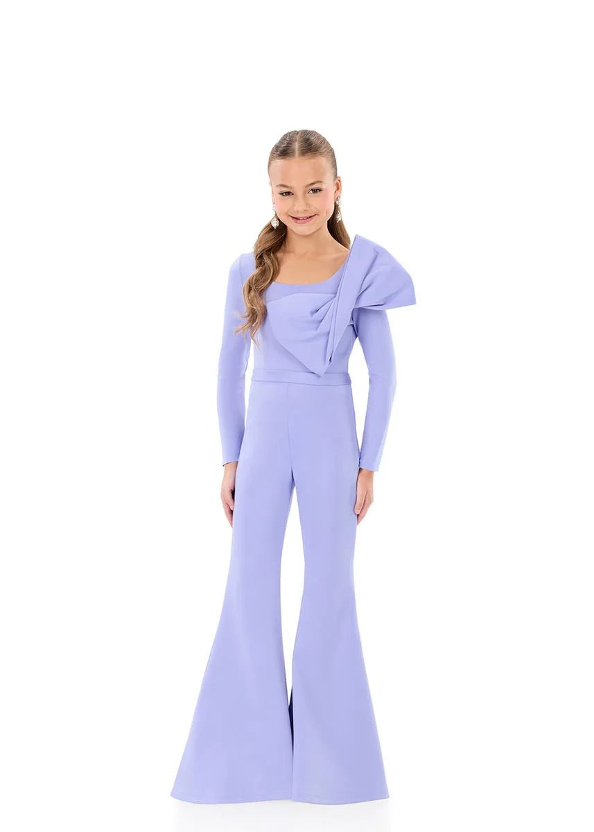 ASHLEYlauren 8327 One Shoulder Girls Jumpsuit Bow Long Sleeves