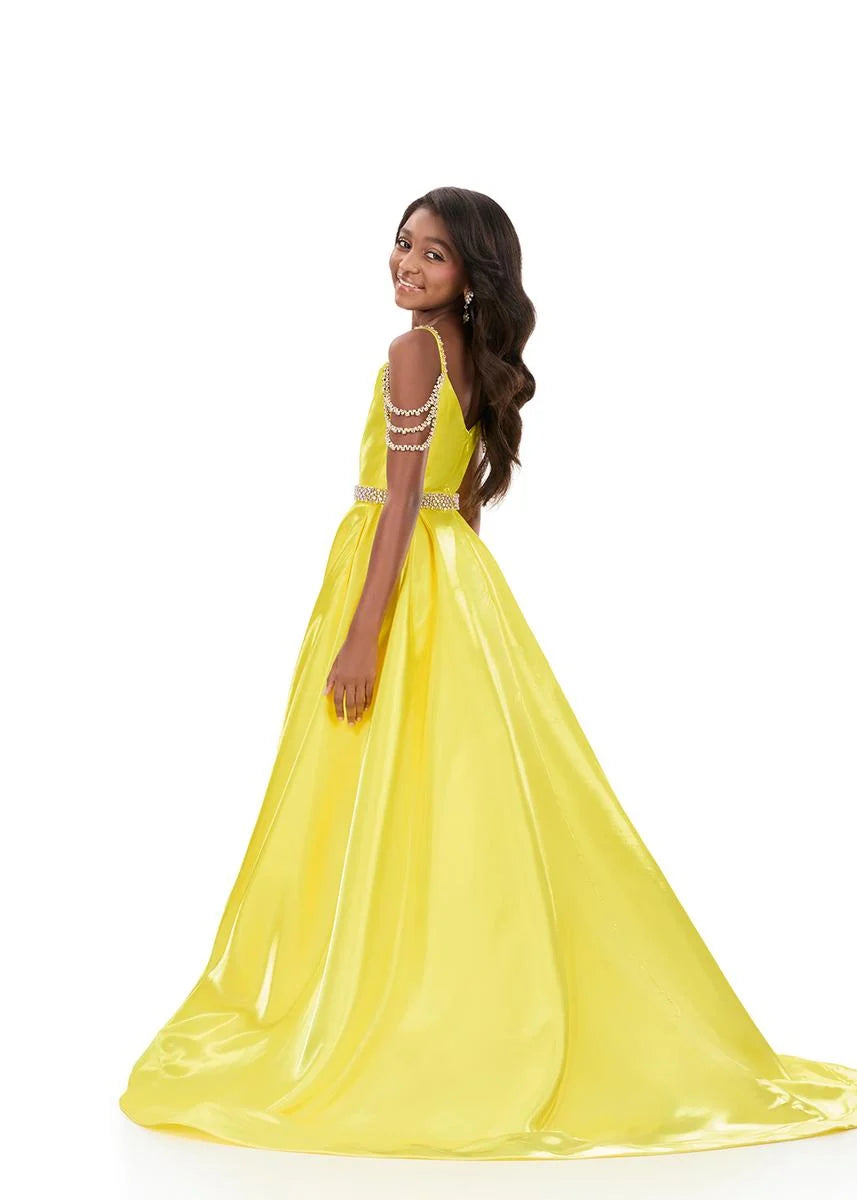 Ashley Lauren 8333 Kids Satin Pageant Dress Crystal Straps