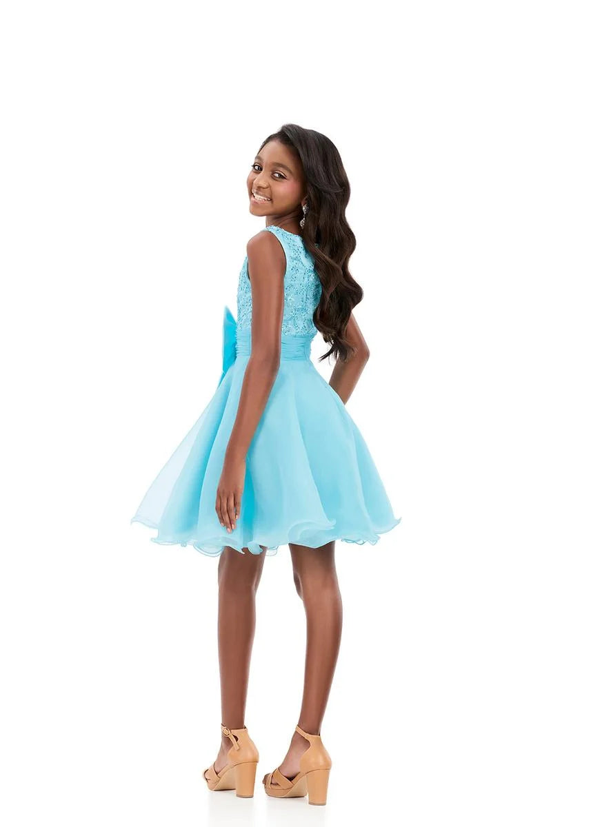 ASHLEYlauren 8359 Girls short dress heat set bodice flowy organza skirt