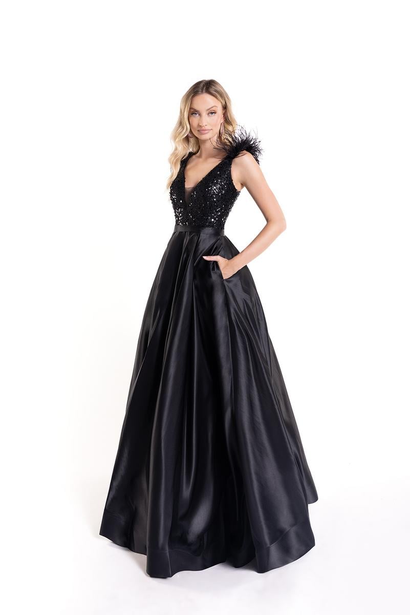 burgundy dress long formal A Line Halter V Neck Backless Burgundy Satin High Slit Long Prom Dress –  Shiny Party main image 1