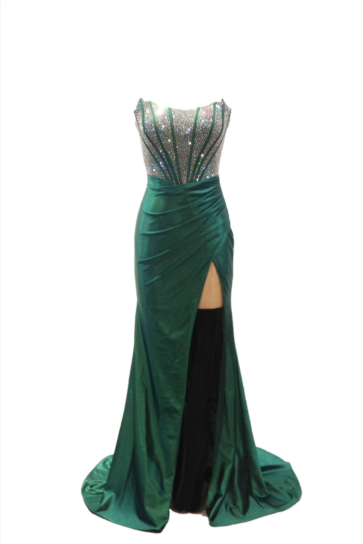 Abby Paris 90255 Size 2, 8 Emerald Crystal Corset Prom Dress Fitted Ruched Maxi Slit Formal Gown Strapless 8 / Emerald Abby Paris 90255 Size 2, 8 Emerald Crystal Corset Prom Dress Fitted Ruched Maxi Slit Formal Gown Strapless 8 / Emerald