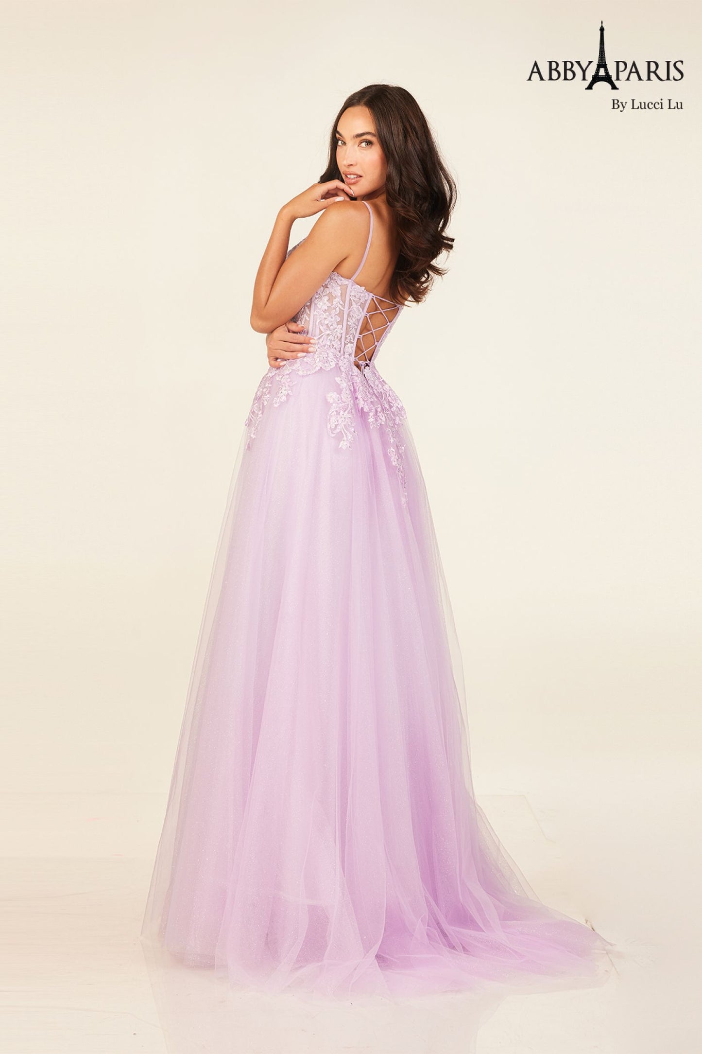 Abby Paris 90327 Size 12 Blue Sheer Lace Corset A Line Prom Dress Shimmer V Neck Formal Gown