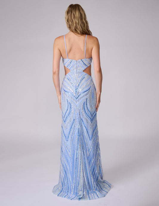 Nina Canacci 9214 Size 2 BLUE Beaded Cut Out Prom Dress