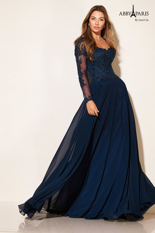 The Abby Paris 96044W Lace Long Sleeve A Line Mother Of Dress is a stunning formal evening gown designed specifically for plus size figures. The elegant lace detailing adds a touch of sophistication, while the long sleeves provide coverage without sacrificing style. Look and feel confident at your next special occasion with this beautifully crafted dress.
Sizes: 4W-26W (Sizes are Wide)
Colors: Champagne, Grape, Navy